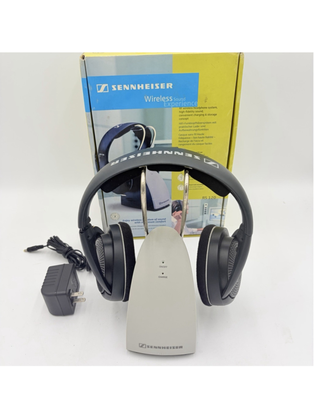 Sennheiser RS 120 Wireless RF Headphones Charging Dock Box Tested Works
